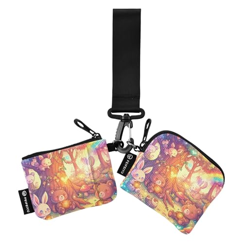 Niedliche Cartoon Tier Regenbogen Farbe Frauen Ersatz Brieftasche Kartenetui Mini Mode Ersatz Handtasche Schlüsselhalter mit Reißverschluss Tasche für Damen Mädchen 2 Stück, niedliche Cartoon Tier von tplaotee