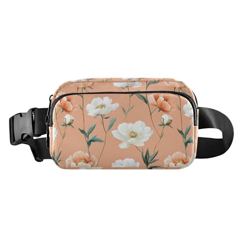 Niedliche Pfingstrosen Pfirsichfarbene Bauchtasche für Damen, Herren, Teenager, große Kapazität, Bauchtasche mit verstellbarem Riemen für Einkaufen, Sport, Arbeit von tplaotee