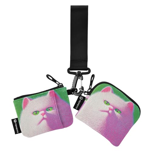 Niedliche fette Katze Dopamin Farbe Frauen Kartenetui Ersatz Halter Minimalist ID Kartenhalter Schutz mit Reißverschluss Münztasche für Damen Mädchen 2er-Pack, niedlich fett Katze Dopaminfarbe, 1 von tplaotee