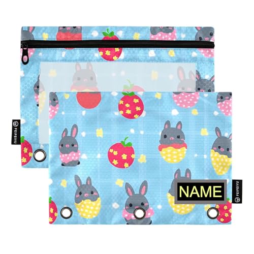 Ordnungsmappe mit niedlichem Osterhasen-Motiv, einfache rot-blaue Ringe, Ordner mit transparentem Fenster, personalisierbar, großes und stabiles Ordner, 3 Ringe, für Büro, Schulbedarf, Kosmetik, 2 von tplaotee