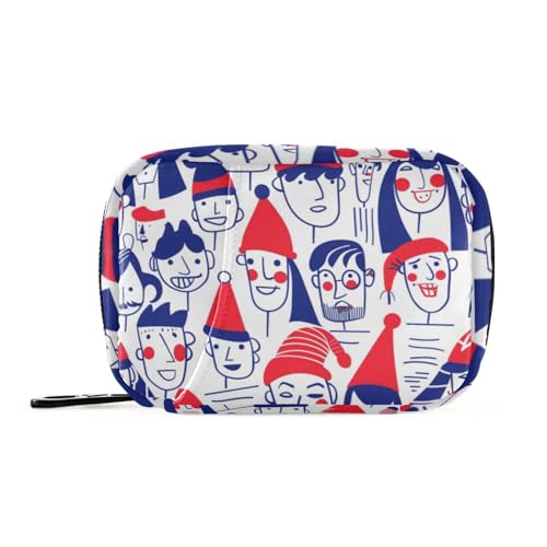 Pattern of People Happy Face Blue Red Hilfstasche mit abnehmbaren Fächern, aufsteckbare Reise-Pillendose, Hilfstasche von tplaotee