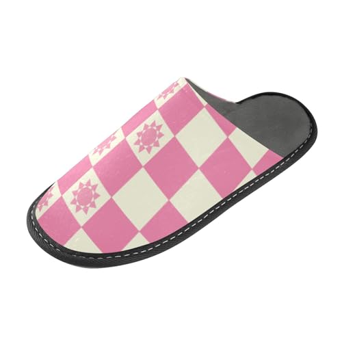Peach Sun Checker Plaid Pattern Damen Hausschuhe Hausschuhe für Indoor mit Memory-Schaum für Haus, Schlafzimmer, Pfirsichfarbenes Karomuster, 36/37 EU von tplaotee