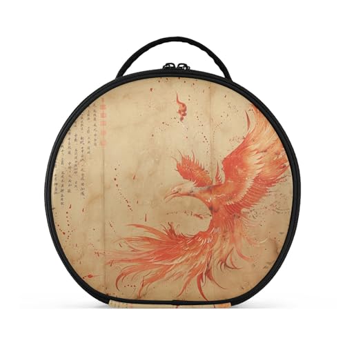 Phoenix Kosmetiktasche mit Fächern und Griff, große Make-up-Tasche für Damen, mit verstellbaren Trennwänden, 27,9 cm, Motiv: Vogel mit chinesischen Tintenmalerei, Rotgold von tplaotee