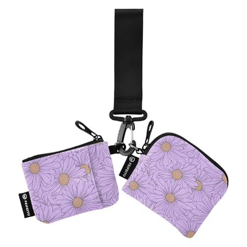 Purple Daisy Damen Münztaschen Kartenhalter Klein Tragbar Ausweis Schutz mit Schlüsselanhänger für Männer 2 Stück, Violette Gänseblümchen, 1 size, Art Deco von tplaotee
