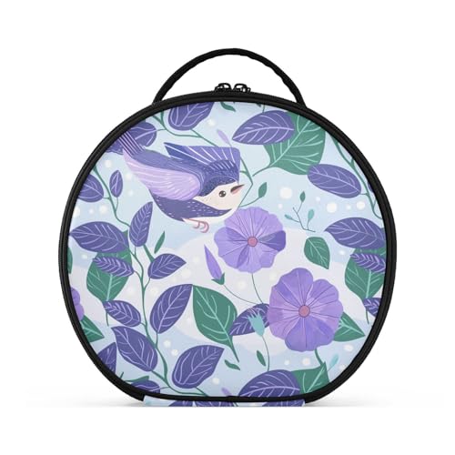 Purple Morning Glory Kosmetiktasche mit Blumen und Vögeln, Cartoon-Stil, Reisegröße, Zubehör, Largoiletry Tasche für Damen, mit verstellbaren Trennwänden, 27,9 cm von tplaotee