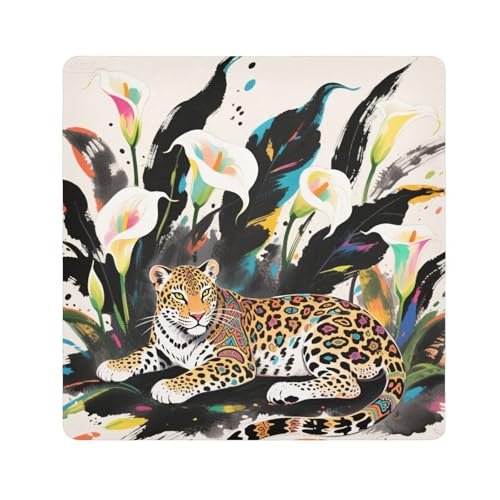 Reise-Kosmetiktasche im Boho-Stil, Leopardenmuster, weiß, Calla-Lilie, Reise-Kulturbeutel, Organizer, Verpackung, Kameralinse, Tuch für Toilettenartikel, Größe 55,1 x 55,1 cm von tplaotee