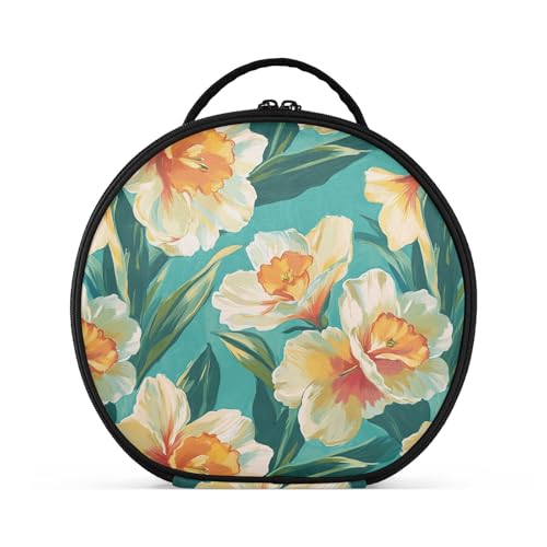 Reisetasche mit Blumenmotiv, gelbes Narzissen-Design, vertikal, freistehend, stilvolle Kosmetiktasche für Damen, Reisen, mit verstellbaren Trennwänden, 27,9 cm von tplaotee