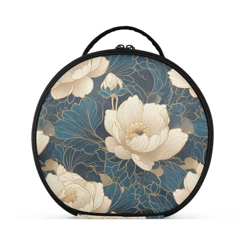 Reisetasche mit Blumenmuster, vertikal, freistehend, Kosmetiktasche für Damen, mit verstellbaren Trennwänden, 27,9 cm, goldfarben / Blaugrün von tplaotee
