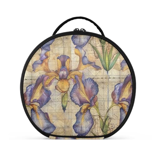 Retro Boho Iris Kosmetiktasche mit Fächern & Griff, stilvolle Reise-Kosmetiktasche für Damen, mit verstellbaren Trennwänden, 27,9 cm von tplaotee