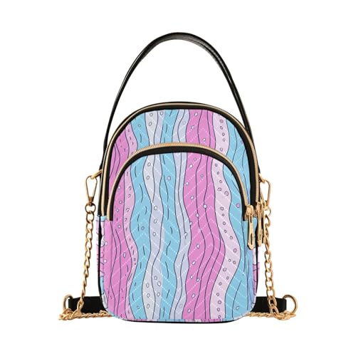 Rosa und Hellblau gestreiftes Muster Doodle Art trendige Leder-Umhängetasche für Damen mit mehreren Taschen für den Herbst Rosa und Hellblau gestreiftes Muster Doodle Art trendige Leder-Umhängetasche für Damen mit mehreren Taschen für den Herbst von tplaotee