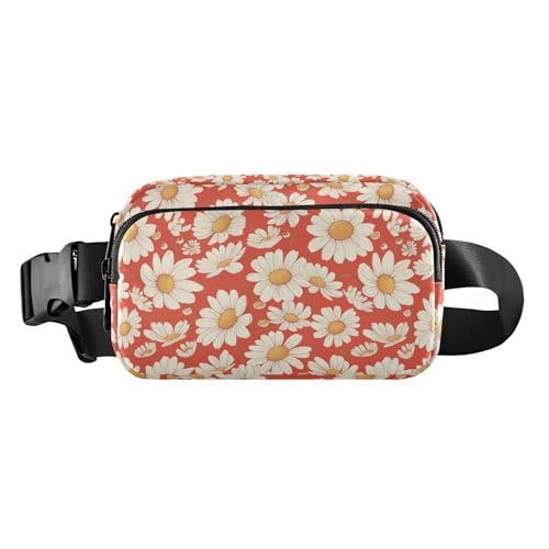 Rote und weiße Gänseblümchen, stilvolle Umhängetasche, Hüfttasche für Damen, Herren, Teenager, wasserabweisend, Umhängetasche mit verstellbarem Gurt für Reisen, Einkaufen, Laufen von tplaotee