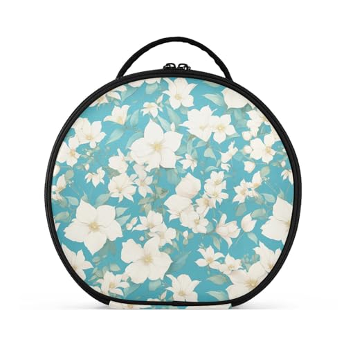 Schicke weiße Clematis-Blumen Blaugrün Hintergrund Reisetasche Reisegröße Zubehör Essentials Kosmetiktasche für Damen mit verstellbaren Trennwänden, 27,9 cm von tplaotee