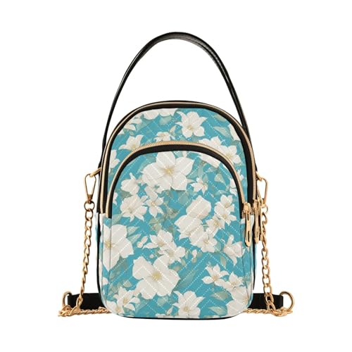 Schicke weiße Clematis-Blumen mit blaugrünem Hintergrund, trendige Umhängetasche mit mehreren Taschen für Reisen Schicke weiße Clematis-Blumen mit blaugrünem Hintergrund, trendige Umhängetasche mit mehreren Taschen für Reisen von tplaotee