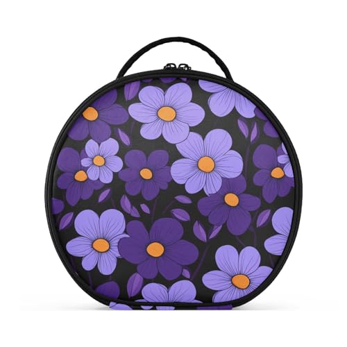 Schlichte Kosmetiktasche mit lila Blumen und schwarzem Hintergrund, vertikal, freistehend, große Make-up-Tasche für Damen, mit verstellbaren Trennwänden, 27,9 cm von tplaotee