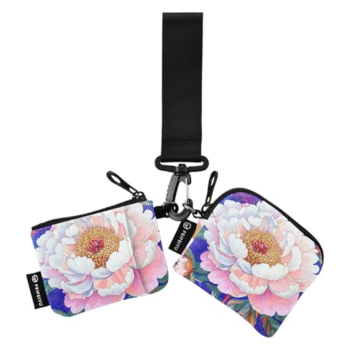 Schöne rosa und weiße Pfingstrosen Blumen Damen Kleingeldbörse Kartenetuis Mini Mode Münzgeldbörse Geldbörse Tasche mit Reißverschlusstasche für Herren 2 Stück, Schöne rosa und weiße Pfingstrosen, 1 von tplaotee