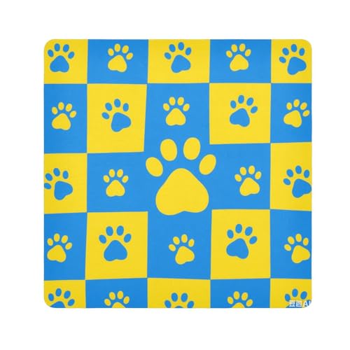 Schutztasche für Toilettenartikel, Motiv: Pfotenabdrücke, Stoff, Make-up-Tasche, Organizer, Verpackung, Kamera-Objektiv, Tuch für Toilettenartikel, Größe 55,1 x 55,1 cm, Blau und Gelb von tplaotee