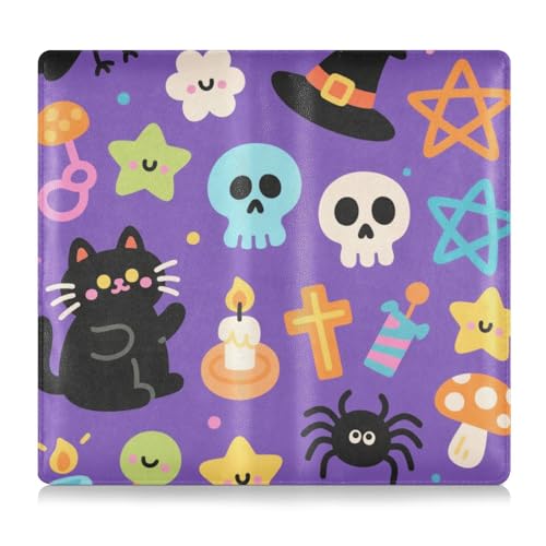 Schwarze Halloween-Geldbörse mit Katzenschädel aus hochwertigem Leder, Auto-Registrierung, Versicherung und Ausweishalter, perfekte Auto-Essentials Geldbörse für Ausweis, Führerschein von tplaotee