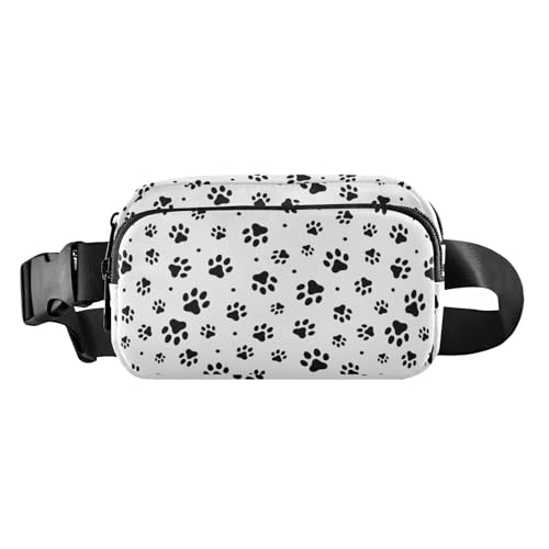 Schwarze Umhängetasche mit Katzenpfotenabdrücken, für Damen, Herren, Teenager, große Kapazität, Gürteltasche mit verstellbarem Gurt, für Workout, Laufen, Wandern von tplaotee