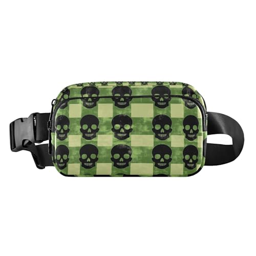 Schwarze Umhängetasche mit grünem Büffelkaro, für Damen und Herren, kleine Gürteltasche mit verstellbarem Riemen für Reisen, Laufen, Wandern von tplaotee