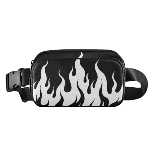 Schwarze fluoreszierende coole Flamme weiße modische Crossbody-Tasche für Damen und Herren, wasserabweisend, Crossbody-Gürteltasche mit verstellbarem Riemen für Workout, Laufen, Wandern von tplaotee