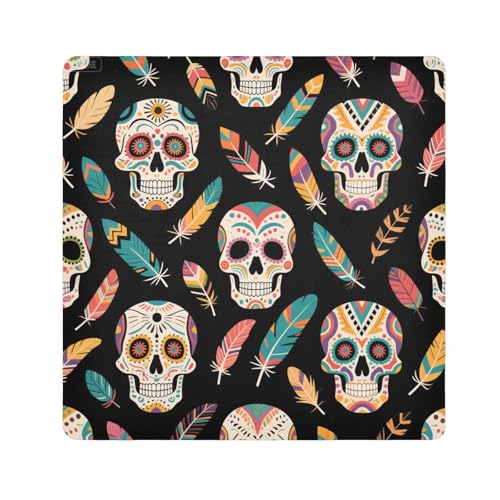 Selbstklebende Make-up-Tasche im Tribal-Stil, Totenkopf und Federn, magisch, Reise-Kulturbeutel, Organizer, Verpackung, Kamera-Objektiv-Tuch, Wrapper für Organisation, Größe 55,1 x 55,1 cm von tplaotee