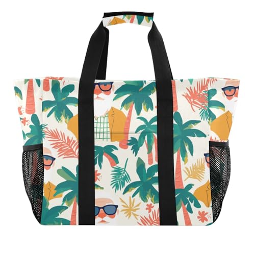Sommerbrille Kokosnussbäume Utility Tote Bag Wiederverwendbare Einkaufstasche Faltbare Strandtaschen Wasserabweisend mit Griffen Wäschetasche Reise von tplaotee