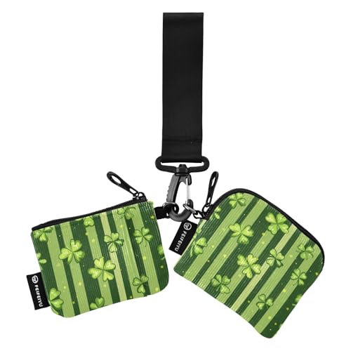 St Patrick's Green Clover Stripes Damen Geldbörsen Kartenetuis Klein Tragbar Kartenetui Geld Organizer mit Handgelenkschlaufe für Damen Mädchen 2 Packungen, St Patrick's Green Clover Streifen, 1 size, von tplaotee