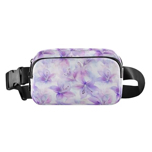 Stilvolle Gürteltasche für Herren und Damen, Motiv: Lilienblumen, Hellviolett, Mini-Umhängetasche, Gürteltasche mit verstellbarem Gurt, für Radfahren, Wandern, Fitnessstudio Stilvolle Gürteltasche für Herren und Damen, Motiv: Lilienblumen, Hellviolett, Mini-Umhängetasche, Gürteltasche mit verstellbarem Gurt, für Radfahren, Wandern, Fitnessstudio von tplaotee