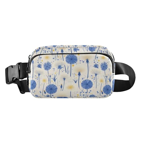 Stilvolle Umhängetasche mit Löwenzahn-Blumen-Motiv, für Damen und Herren, kleiner Reißverschluss, Bauchtasche mit verstellbarem Riemen, für Reisen, Laufen, Wandern, Blau / Weiß von tplaotee