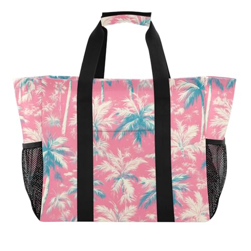 Strandtasche, wiederverwendbar, zusammenklappbar, wasserdicht, mit Griffen, Palme, Pfirsichfarben, Wasserfarben, Wasserfarben von tplaotee
