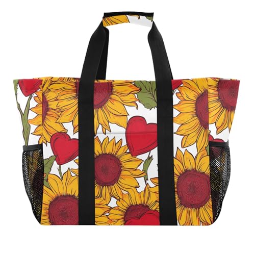 Sunflower Country Style Valentine Tote Utility Bag Reusable Shopping Bags Foldable Large Beach Bag Sandproof with Handles Laundry Carryall Travel von tplaotee