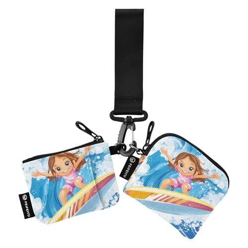 Surfing Cute Blue Sea Dual Coin Purse Credit Card Holder Wallet Small Portable Zipper Wristlet Wallet with Zipper Pocket for Men 2 Packs, Surfen süßes blaues Meer, 1 size, Art Deco von tplaotee