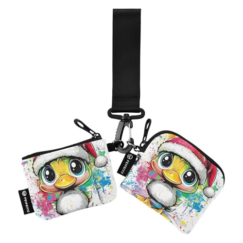 Sweet Cayuga Duck Dripping Paint Damen Kartenetuis Kleingeldhalter Mini Mode Reißverschluss Bargeld Münze Geldbörse mit Schlüsselanhänger für Damen Mädchen 2 Packungen, Sweet Cayuga Duck Tropffarbe, 1 von tplaotee