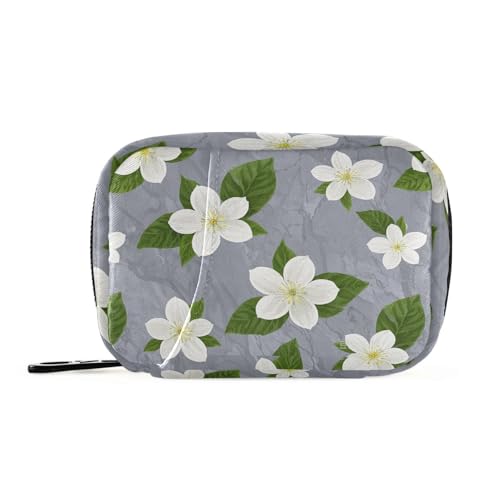 Tasche mit Blumen und Weiß auf grauem Marmorhintergrund, mit abnehmbaren Fächern, tragbarer Beutelorganizer von tplaotee