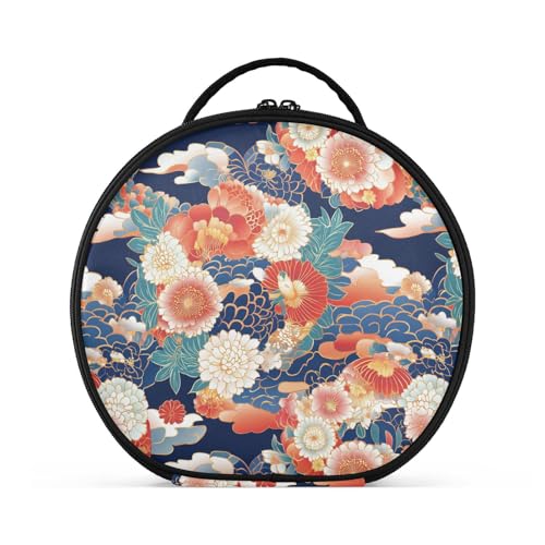 Traditionelle Kulturbeutel mit japanischem Blumenmuster, mit Fächern und Griff, Reißverschluss, Kosmetiktasche für Damen, Reisen, mit verstellbaren Trennwänden, 27,9 cm von tplaotee