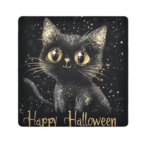 Tragbare Kosmetiktasche mit Aufschrift "Happy Halloween", Motiv: schwarze Katze, Kulturbeutel, Organizer, Reiseverpackung, Kamera-Objektiv, Tuch für Organisation, Größe 55,1 x 55,1 cm von tplaotee