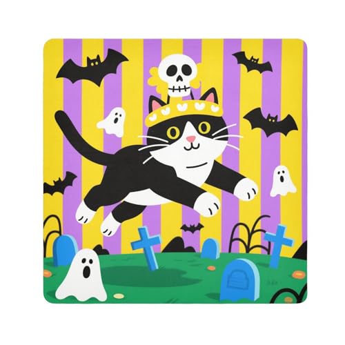 Tragbarer Make-uphalter für Halloween, Motiv: schwarze Katze, Streifen, Stoff, Make-Up-Organizer, für Kamera, Objektiv, Tuch, Kosmetik-Organizer für Reisen, Größe 55,1 x 55,1 cm von tplaotee
