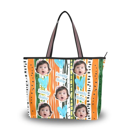 Tragetasche aus Seidenstoff mit Reißverschluss, trendig, individuelles Bild auf Tasche, Anhänger für Handtaschen (Senario), Größe 40 x 29 cm, orange- und grünes Streifenmuster, Kritzelkunst von tplaotee