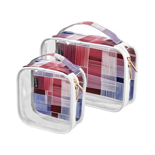 Transparente dekorative Kulturbeutel für Reisen, TSA-geprüft, Boho, Rot und Blau, unregelmäßige Streifen, multifunktional, große Kosmetiktaschen für Damen, Flughafen, Fluggesellschaften, 2 Stück von tplaotee