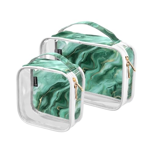 Transparente dekorative Kulturbeutel für TSA-zugelassen, grünlich-goldener Marmor, tragbare Kosmetiktaschen für Damen, Reise-Set, Rasierutensilien, 2 Stück von tplaotee