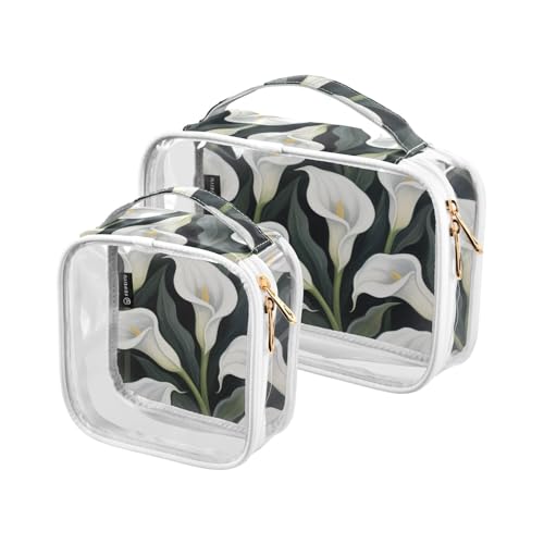 Transparente dekorative Kulturbeutel zum Aufhängen, TSA-genehmigt, weiße Calla-Lilien, wiederverwendbar, große Kosmetiktaschen für Damen, Reisen, unverzichtbar, 2 Stück von tplaotee