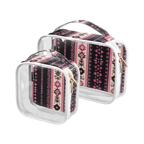 Transparente dekorative Kulturbeutel zum Aufhängen, TSA-geprüft, Vintage-Stil, Boho-Stil, Schwarz und Rosa, wasserabweisend, Reise-Kosmetiktaschen für Damen, Reisezubehör, 2 Stück von tplaotee