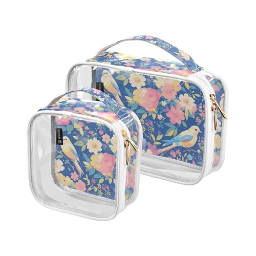 Transparente dekorative Make-up-Taschen für Damen, TSA-zugelassen, Blumen und Vögel, tragbare Kosmetiktaschen für Frauen, Rasierutensilien, 2 Stück Transparente dekorative Make-up-Taschen für Damen, TSA-zugelassen, Blumen und Vögel, tragbare Kosmetiktaschen für Frauen, Rasierutensilien, 2 Stück von tplaotee