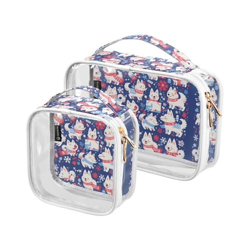 Transparente dekorative Make-up-Taschen für Damen, TSA-zugelassen, Cartoon, niedlich, weiß, Weihnachtswelpe, transparent, Kosmetiktasche, Rasierutensilien, 2 Stück von tplaotee