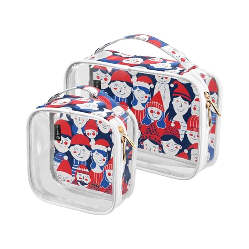 Transparente dekorative Make-up-Taschen für Frauen, TSA-genehmigt, Muster von Menschen, glückliches Gesicht, wiederverwendbar, Reise-Make-up-Tasche, Flughafen, Fluggesellschaften, konform, 2 Stück von tplaotee
