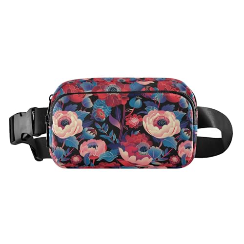 Trendige Bauchtasche mit Pfingstrosen, Rosen und Gänseblümchen, für Damen, Herren, Teenager, wasserabweisend, Umhängetasche mit verstellbarem Gurt, für Einkaufen, Sport, Arbeit von tplaotee