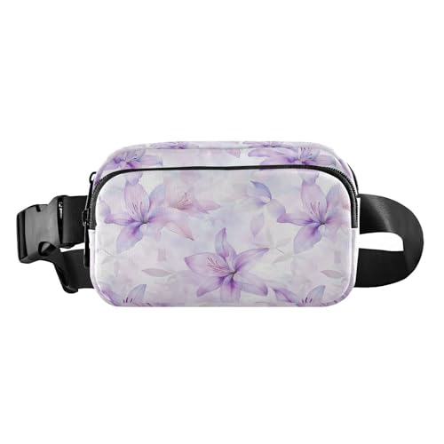Trendige Hüfttasche für Damen, Herren, Teenager, großes Fassungsvermögen, mit verstellbarem Riemen, für Einkaufen, Sport, Arbeit, Aquarell, Lilie, Hellviolett von tplaotee