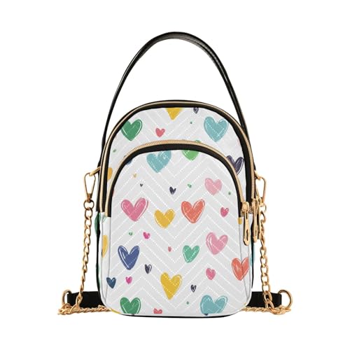 Trendige Umhängetasche für Damen mit bunten Herzen, mit mehreren Taschen, Handtasche für Damen und Erwachsene von tplaotee