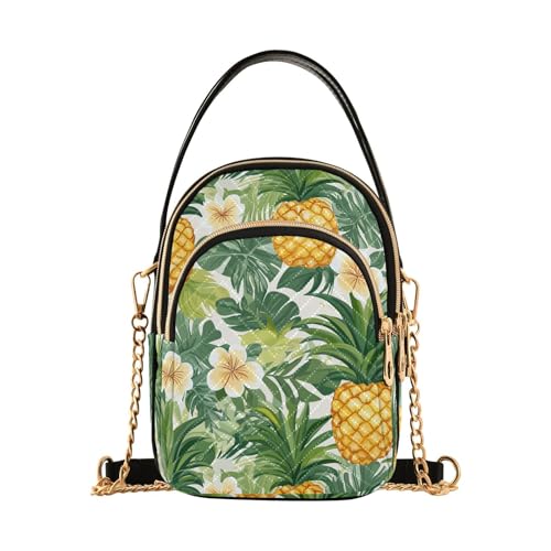 Tropische Ananas-Schultertasche für Damen, goldfarben, gelb, grün, Palmblätter, Blume, trendige Schultertasche für Damen, mit mehreren Taschen, Handtasche für den Herbst von tplaotee