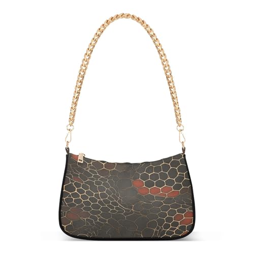 Umhängetasche aus Leder mit Schlangenfellstruktur, Rot / Gold, trendige Kette, Umhängetasche für Damen, für Reisen von tplaotee